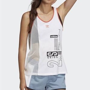 Adidas Women’s White Active Icons Asymmetrical Mesh OG Tank Top / S /